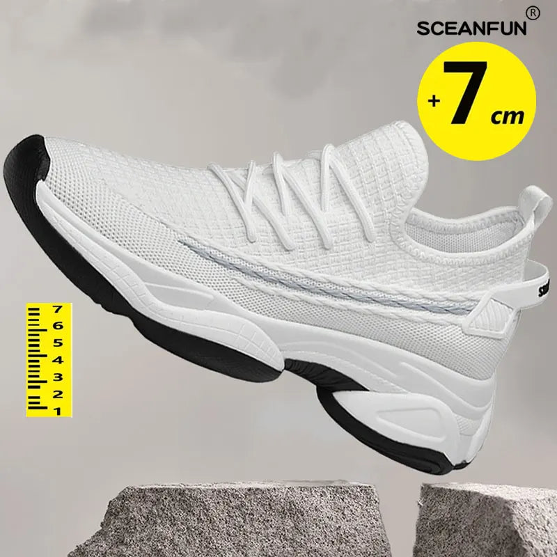 Zapatillas de deporte con suela gruesa para hombre, calzado deportivo de malla con elevador de 7cm, Tenis masculinos de diseñador para monopatín
