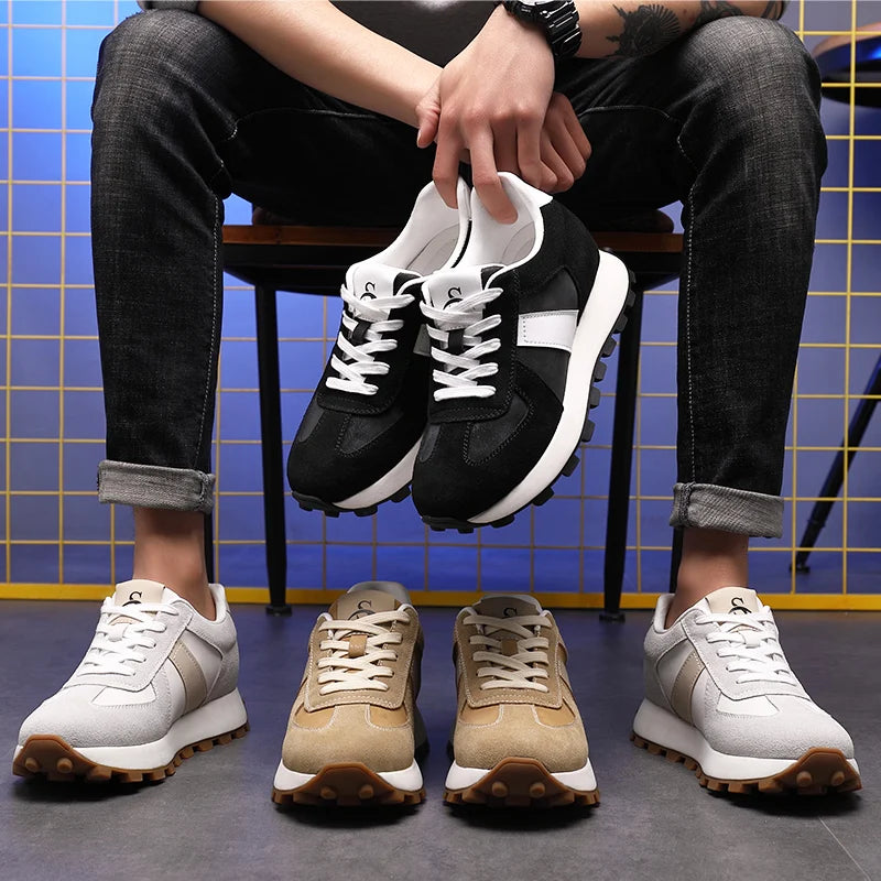 Zapatillas con alza para hombre | Casual con cordones | Ante de Vaca