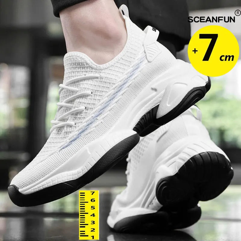 Zapatillas de deporte con suela gruesa para hombre, calzado deportivo de malla con elevador de 7cm, Tenis masculinos de diseñador para monopatín