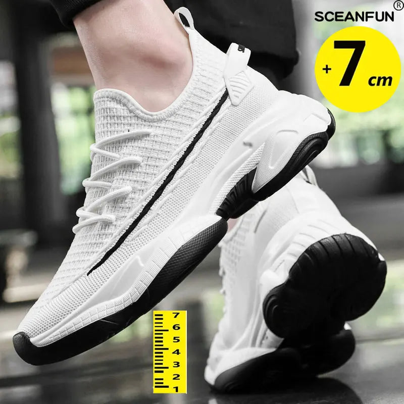 Zapatillas de deporte con suela gruesa para hombre, calzado deportivo de malla con elevador de 7cm, Tenis masculinos de diseñador para monopatín